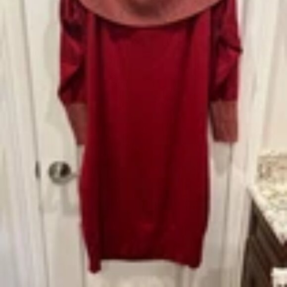 Holiday Party Red / Burgundy Swater Dress Juniors 3X /Woman's XL w/Metallic Gold - Picture 3 of 5